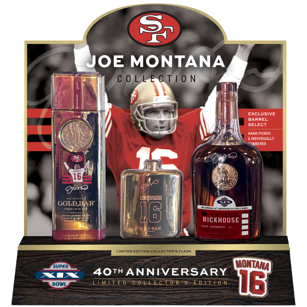 Gold Bar Whiskey Joe Montana 40th Anniversary Flask Limited Edition_Nestor Liquor