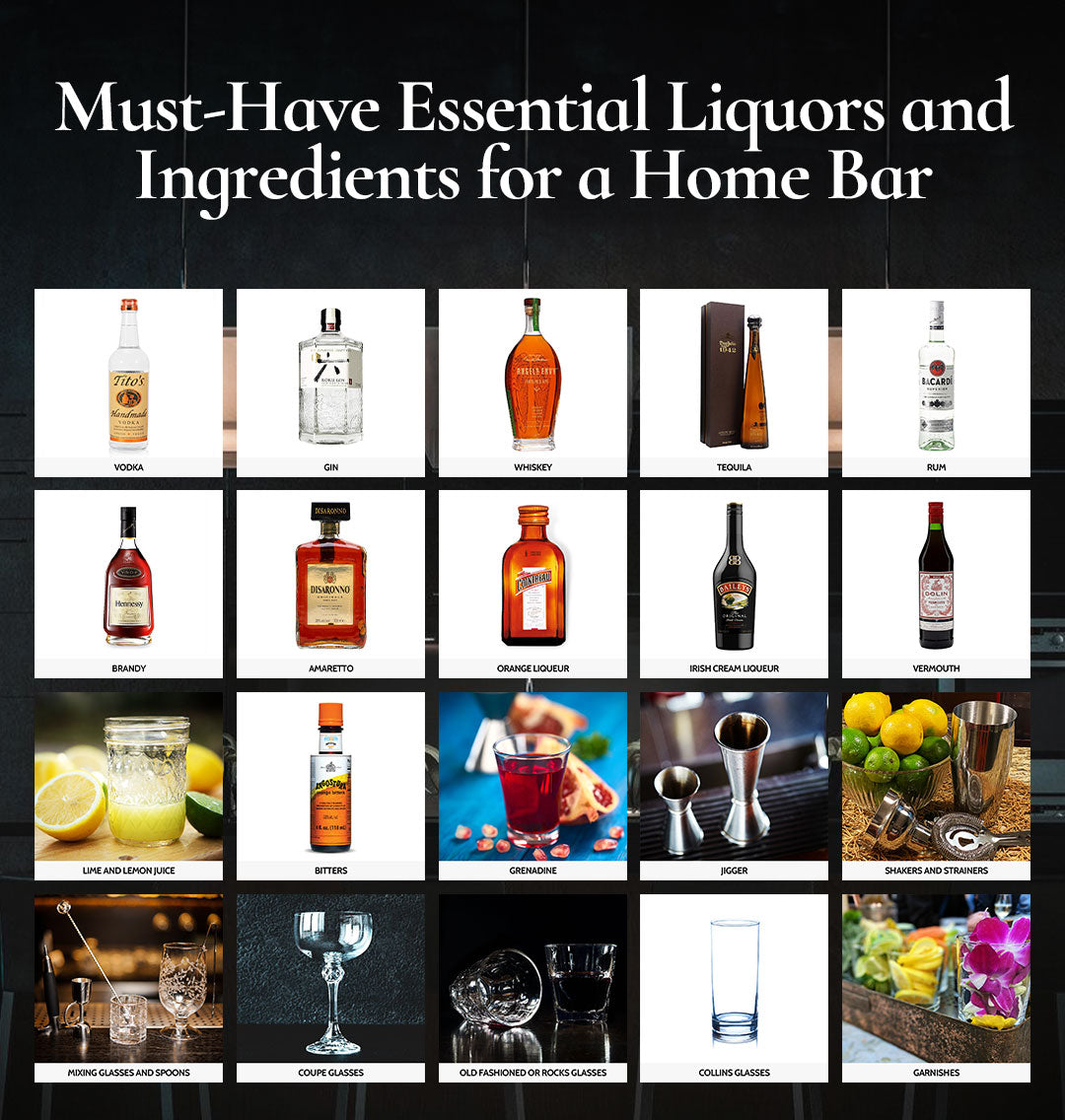 Must-Have Essential Liquors and Ingredients for a Home Bar