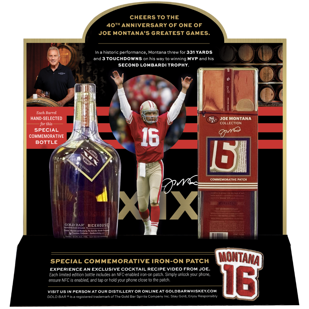 Gold Bar Whiskey Joe Montana 40th Anniversary Flask Limited Edition