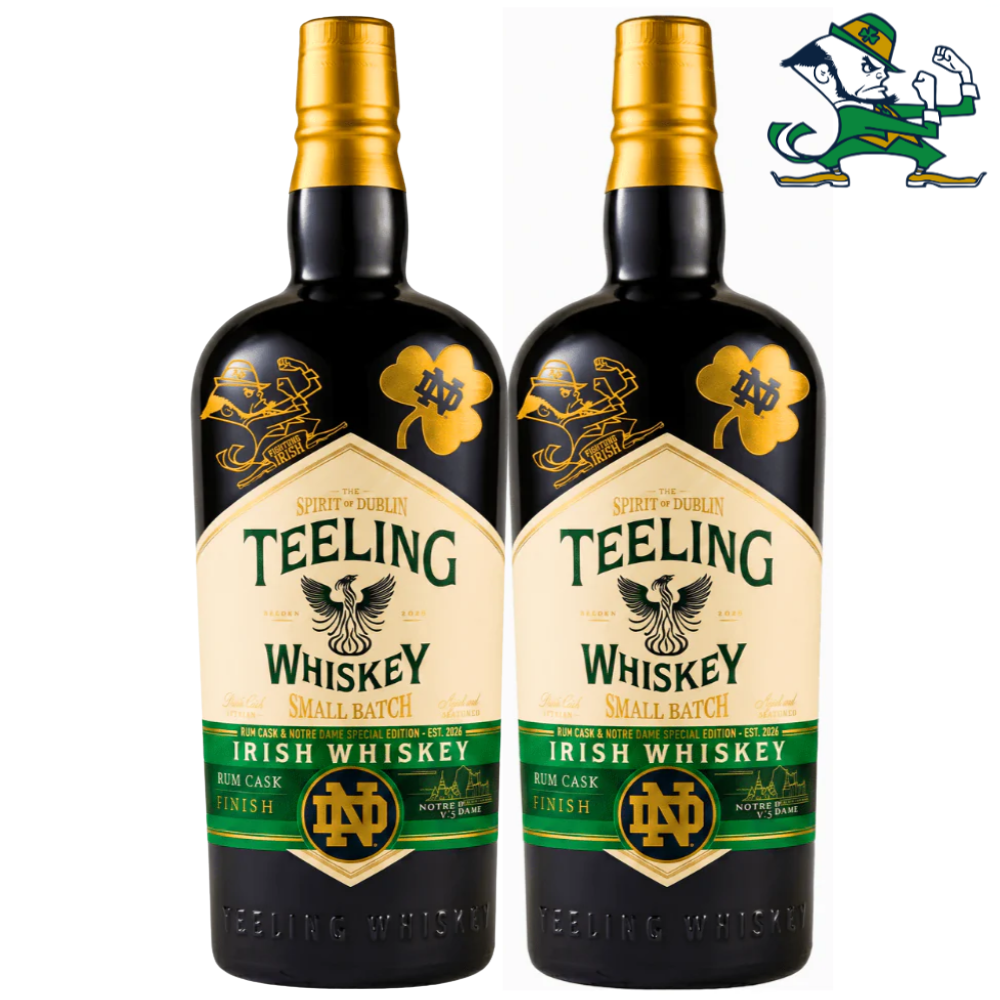 Teeling X Notre Dame Small Batch Irish Whiskey Green Jersey Edition W/ Gold Logo Engraving 2PK_Nestor Liquor