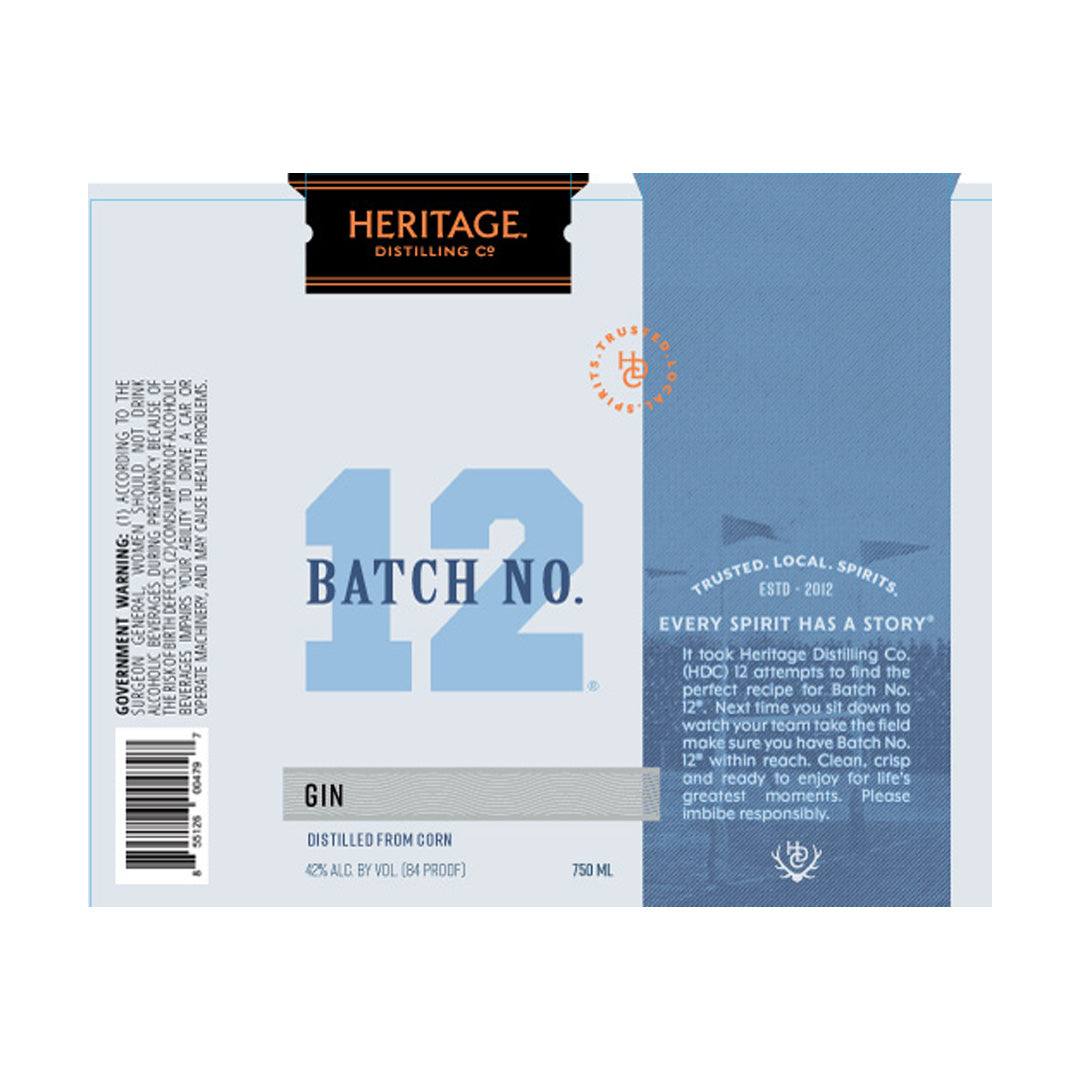 Heritage Distilling Batch No 12 Gin 750ml_nestor liquor